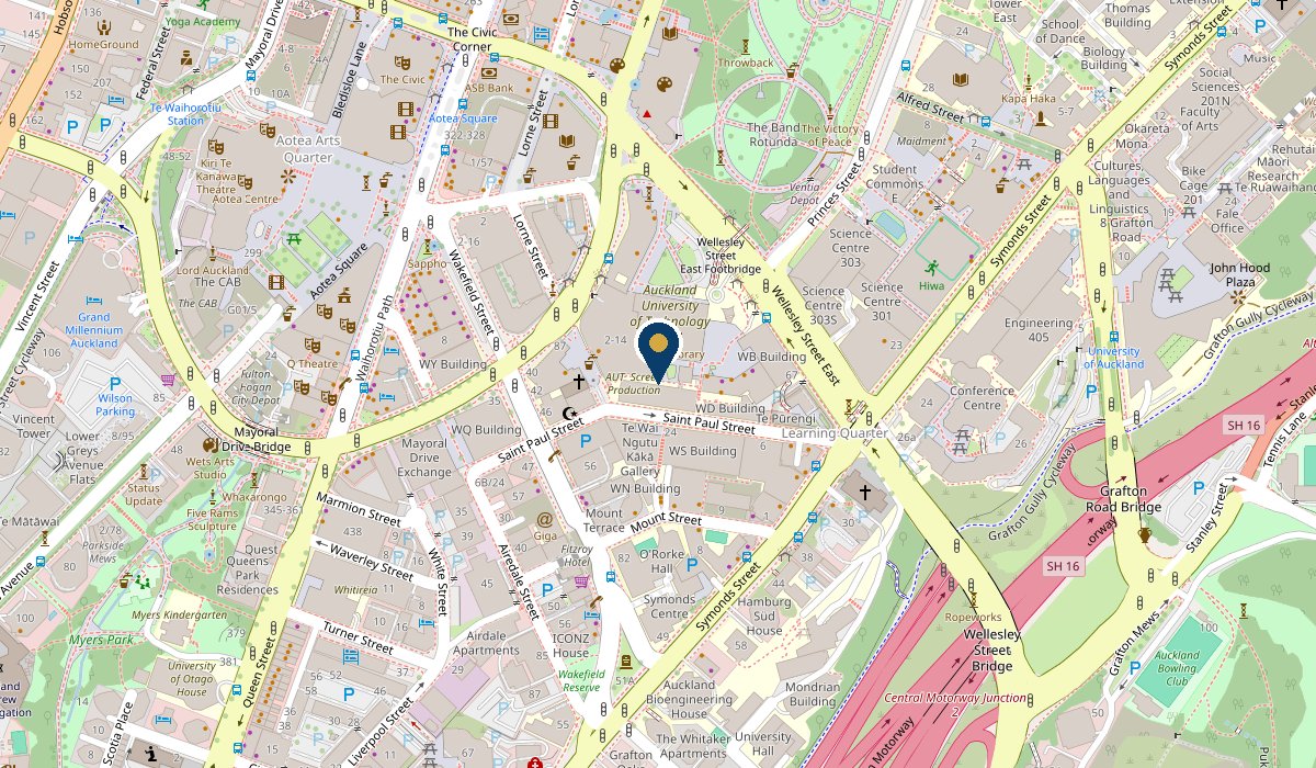 Map of the AUT City Campus in central Auckland, with the WG Building marked